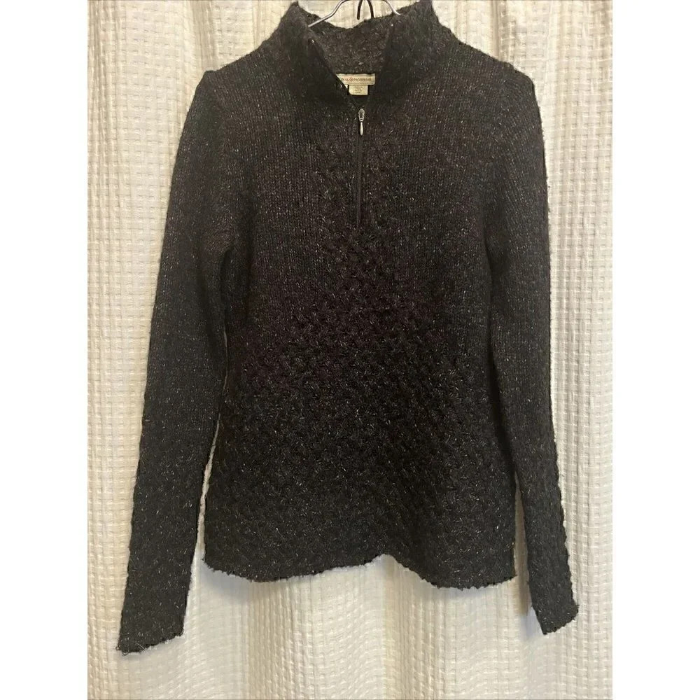 Royal Robins Woman’s Small Wool Blend Black Heather 1/4 Zip Pullover Sweater K5